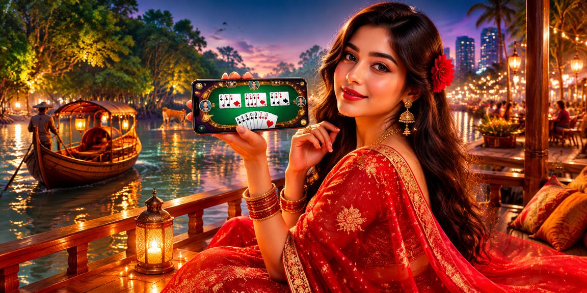 ঢাকায় শাড়ি পরা নারী স্মার্টফোনে রামি কার্ড গেম খেলছেন